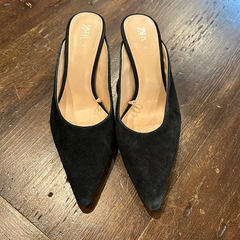 Zara Suede Black Mules
